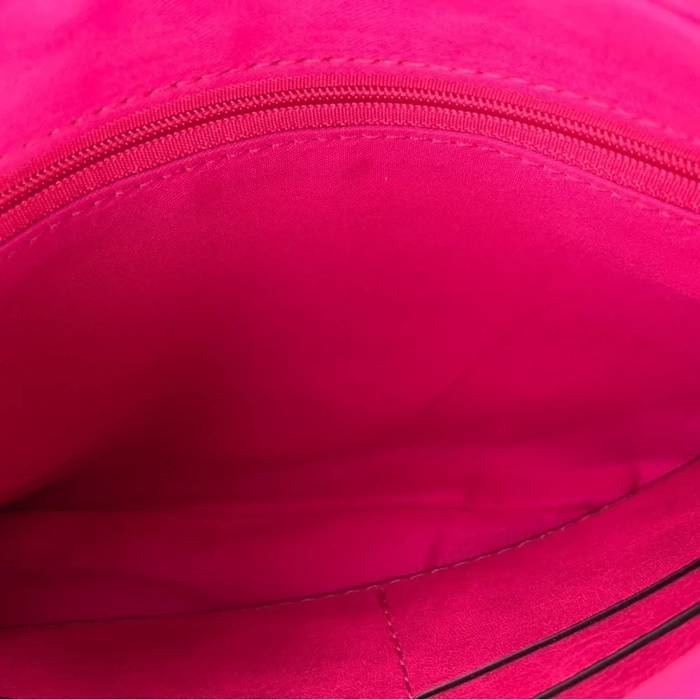 Fuchsia Pink Clutch Purse Tassel Faux Leather Bag Round Handle Zip Closure
